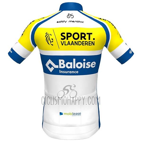 Sport Vlaanderen-Baloise Cycling Jersey Bib Short 2020 Men Short Sleeve White Yellow Blue